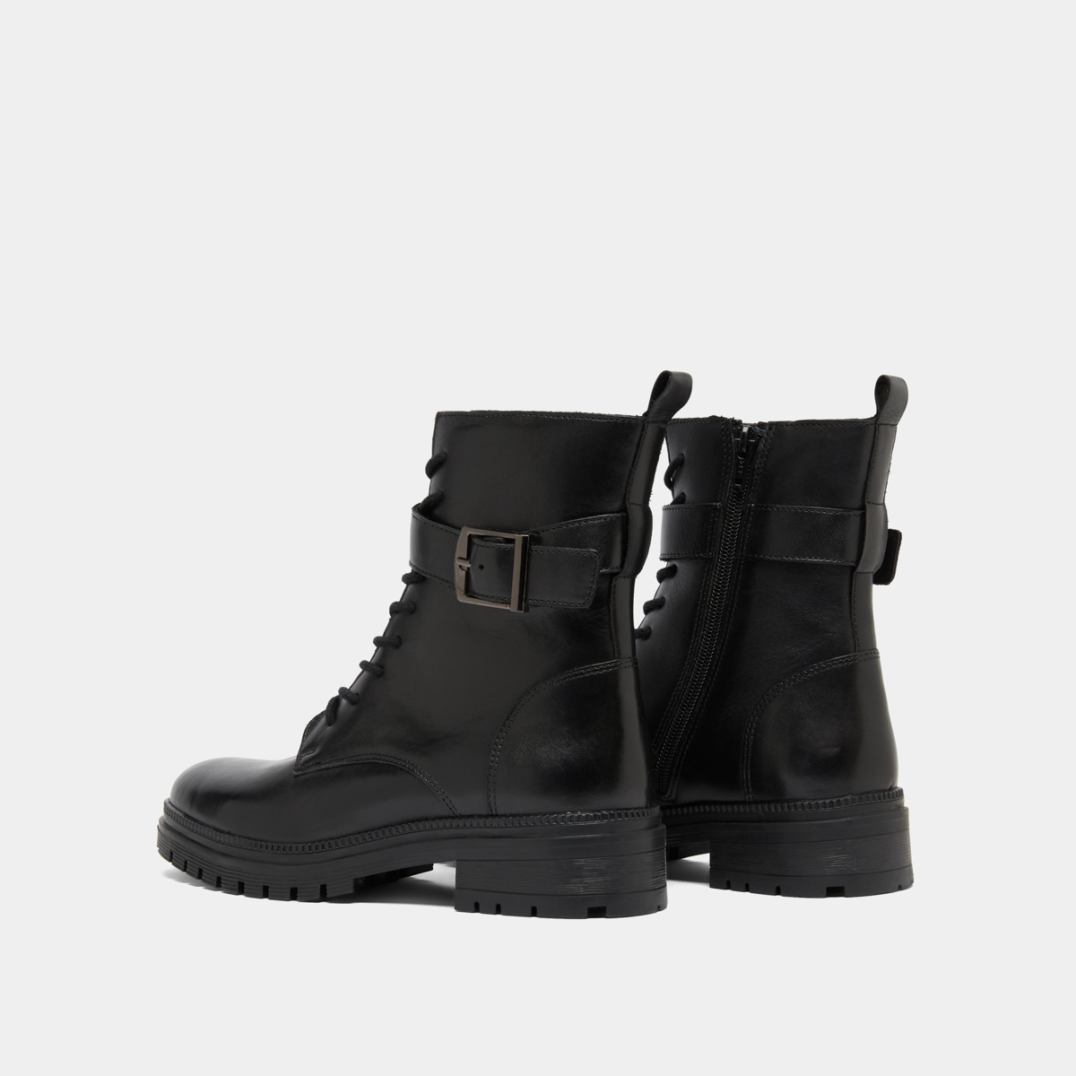 Bottines à lacets et semelles crantées in black leather | GIPSY