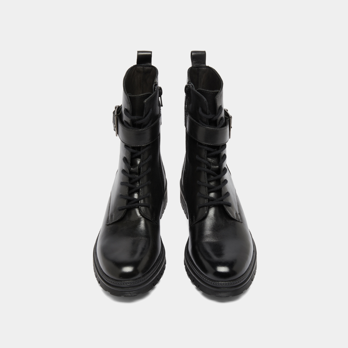 Bottines à lacets et semelles crantées in black leather | GIPSY
