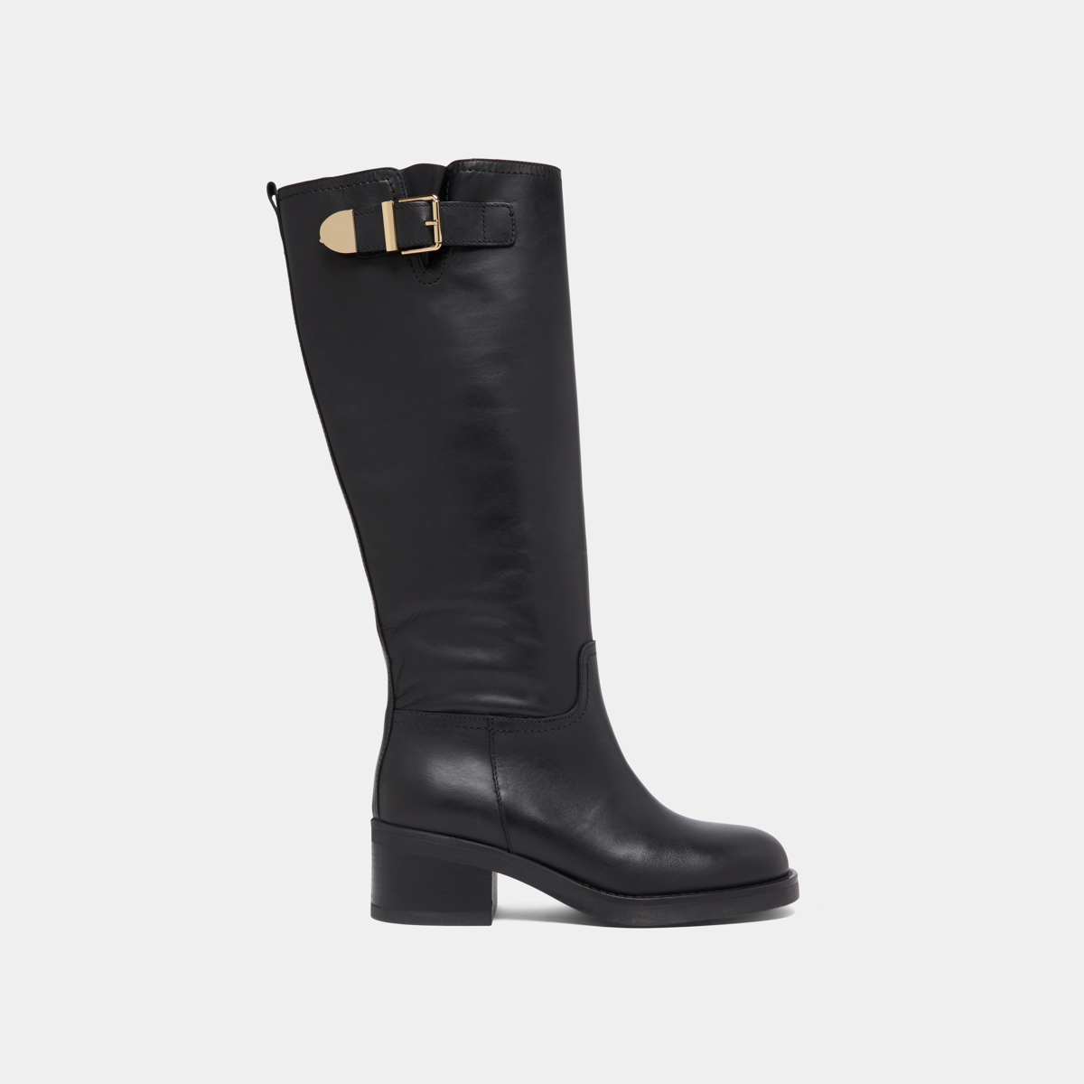 Bottes hautes à boucles in black leather | IRENA