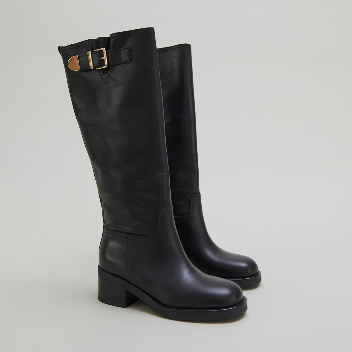 Bottes hautes à boucles in black leather | IRENA