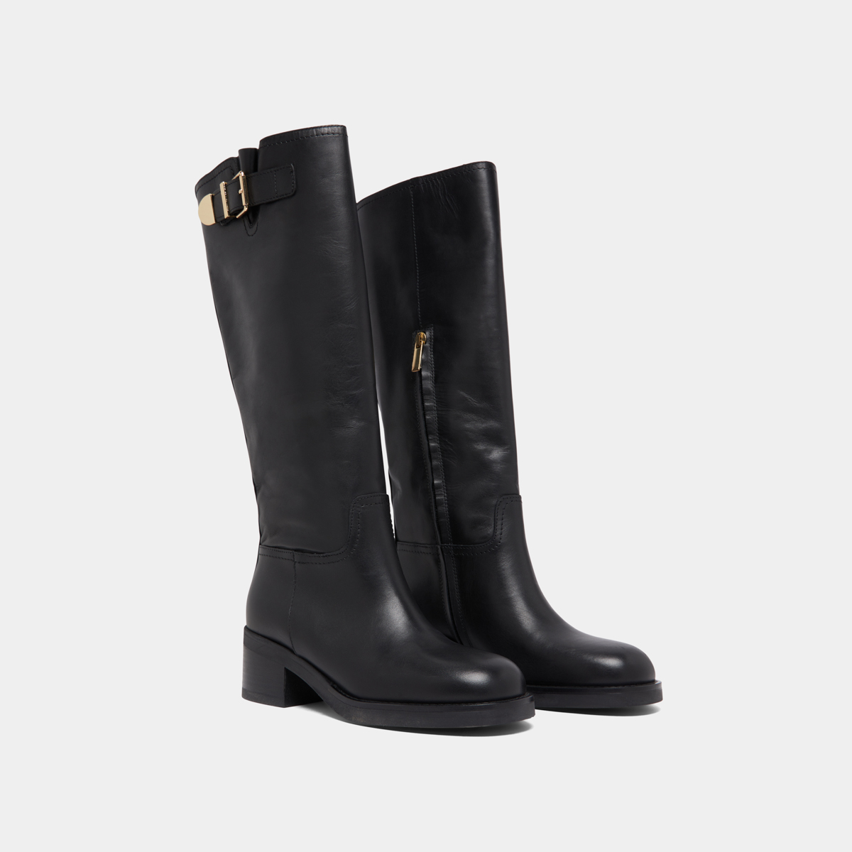 Bottes hautes à boucles in black leather | IRENA