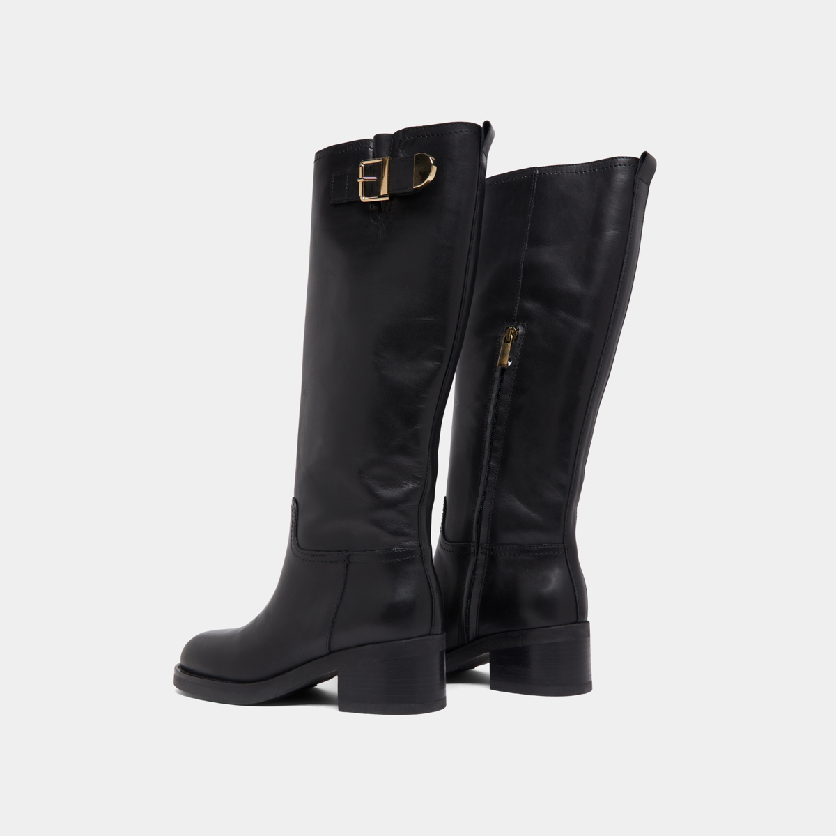 Bottes hautes à boucles in black leather | IRENA