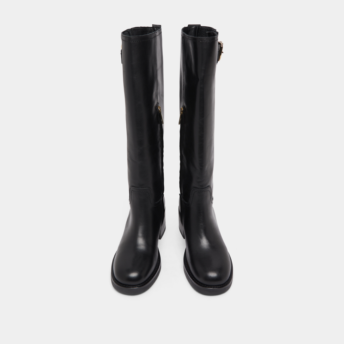 Bottes hautes à boucles in black leather | IRENA