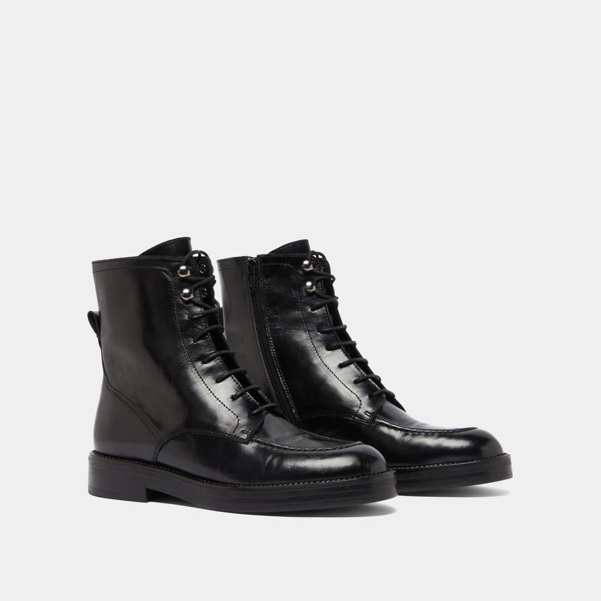 Boots à lacets in black leather | ALIDA