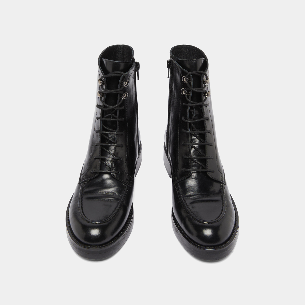 Boots à lacets in black leather | ALIDA