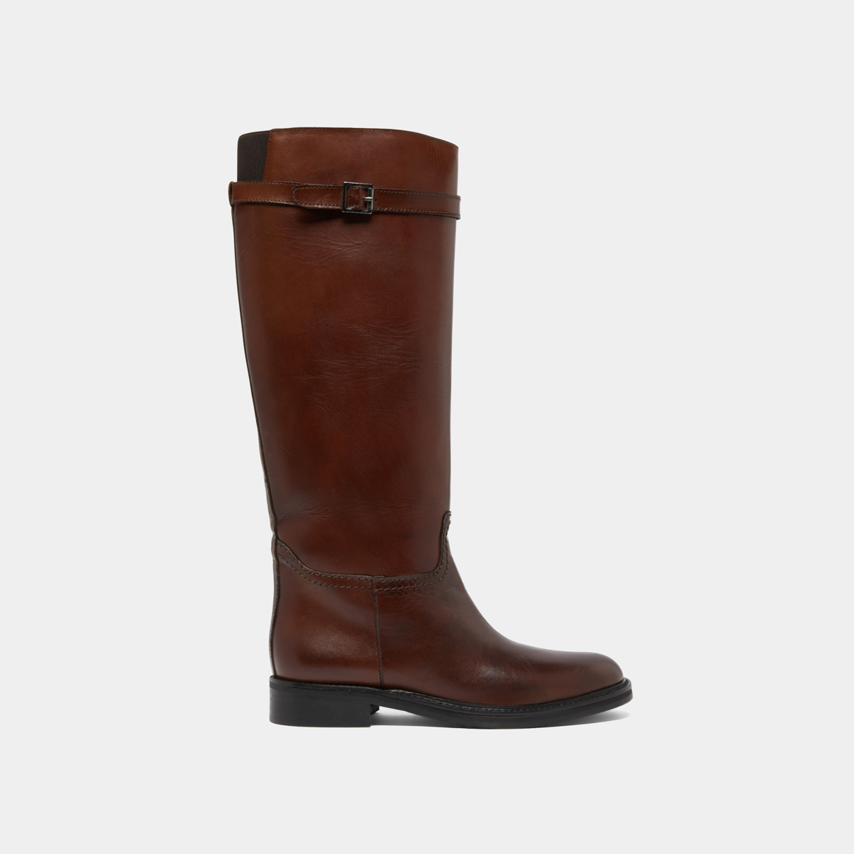 Bottes hautes in cognac patinated leather | ROMANE
