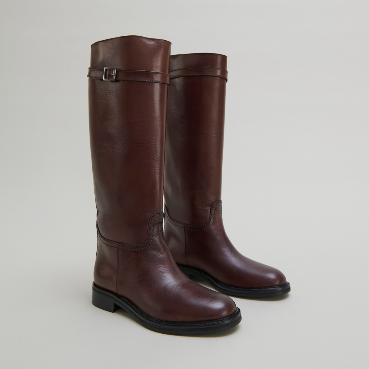 Bottes hautes in cognac patinated leather | ROMANE