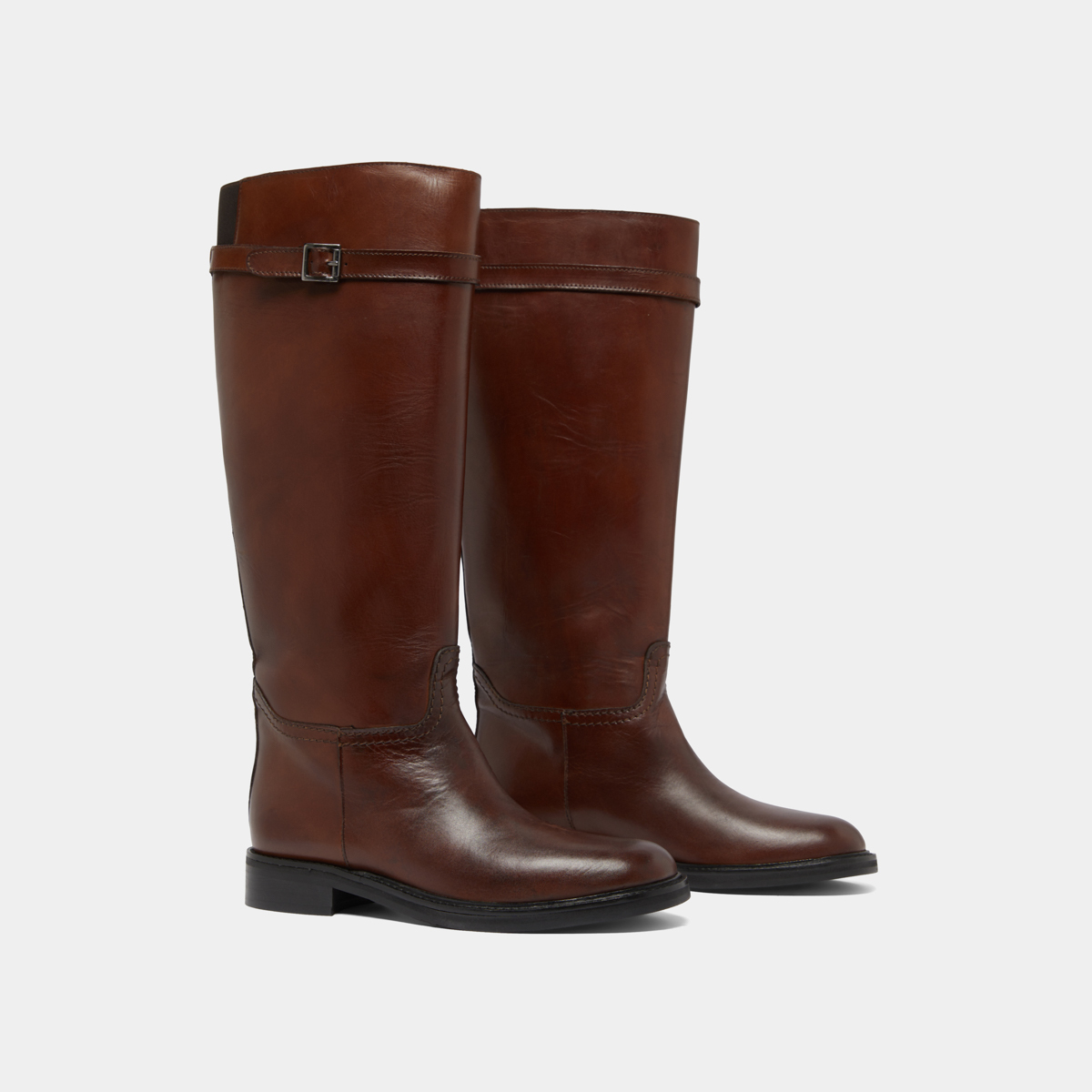 Bottes hautes in cognac patinated leather | ROMANE