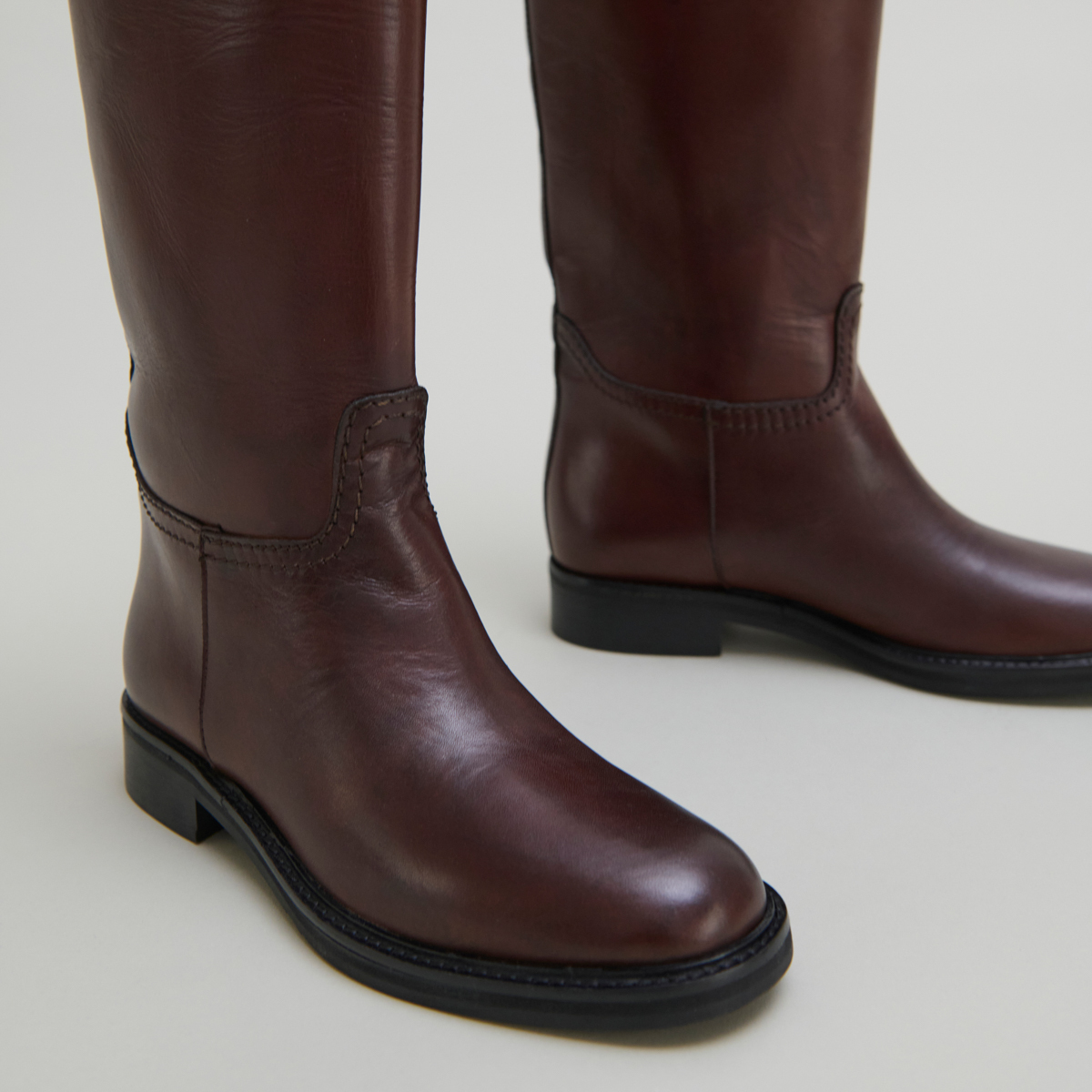 Bottes hautes in cognac patinated leather | ROMANE