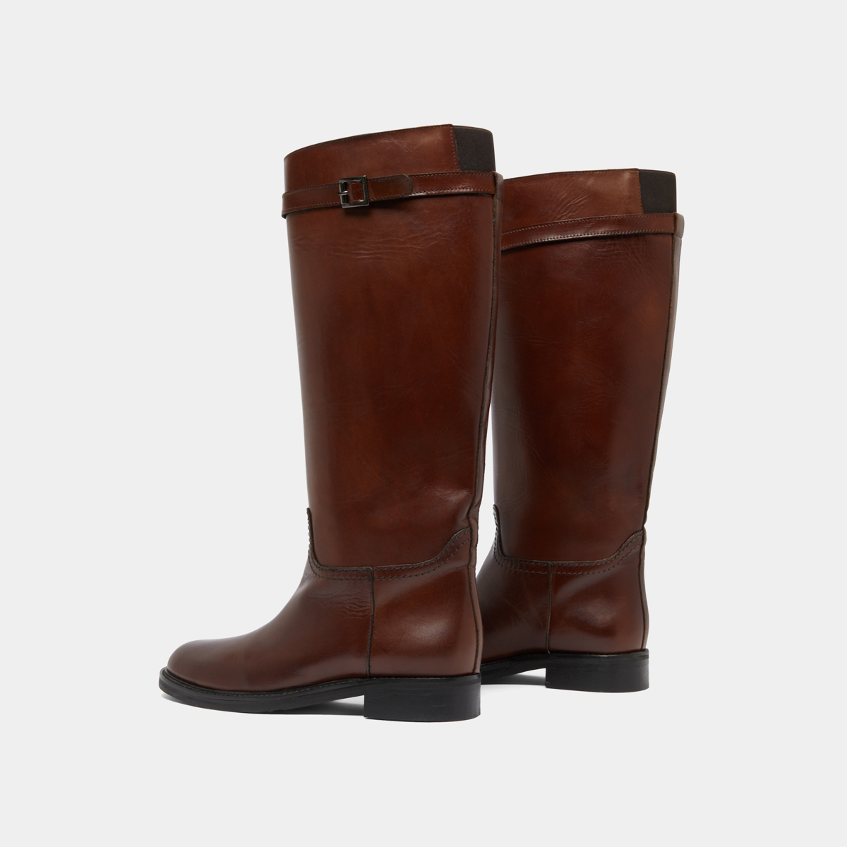 Bottes hautes in cognac patinated leather | ROMANE