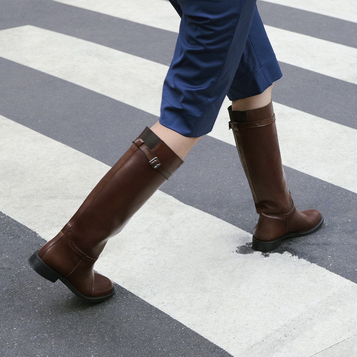 Bottes hautes in cognac patinated leather | ROMANE