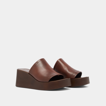 Wedge mules in dark brown leather | EUGENE