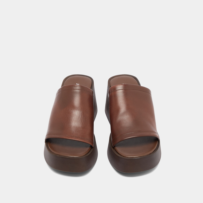 Wedge mules in dark brown leather | EUGENE