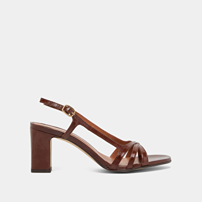 High-heeled sandals in brown shiny leather | vaiana