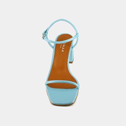 Sandals with thin straps in sky blue pleated patent | vedette