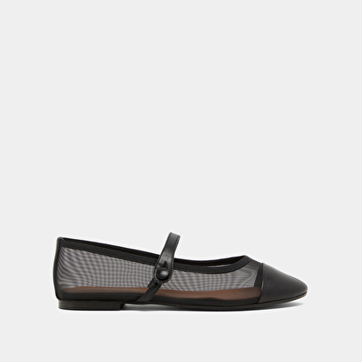Ballet flats with oval tips and straps in black leather and mesh | DALA