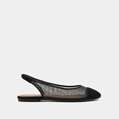 Oval-toed ballet flats in black velvet and mesh | DALAYO