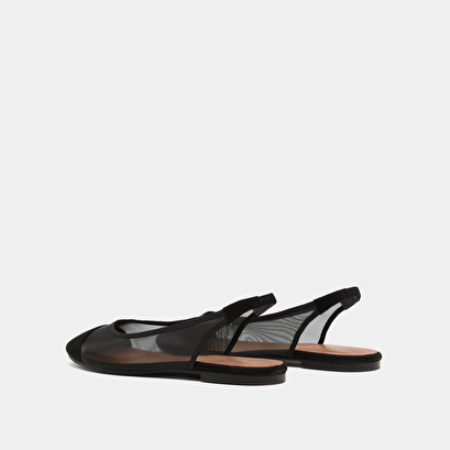Oval-toed ballet flats in black velvet and mesh | DALAYO