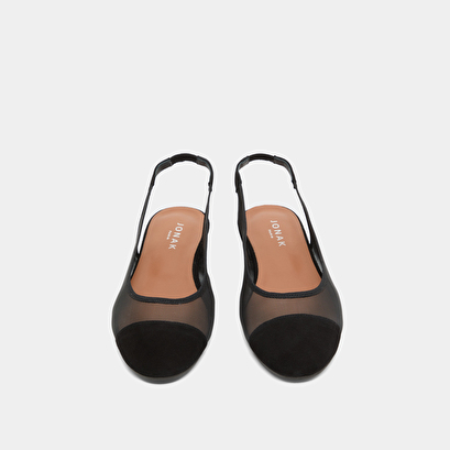 Oval-toed ballet flats in black velvet and mesh | DALAYO