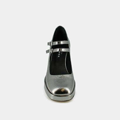 Mary jane with double straps and platforms in dark silver metallic leather | verite