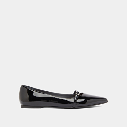 Ballet flats with adjustable buckles in black patent | domen