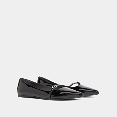 Ballet flats with adjustable buckles in black patent | domen