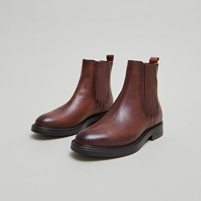 Boots &agrave; fronces in cognac patinated leather | cleandre