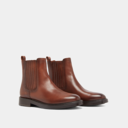 Boots &agrave; fronces in cognac patinated leather | cleandre