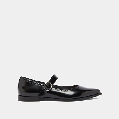 Ballet flats with pointed toes in black glazed leather | demia