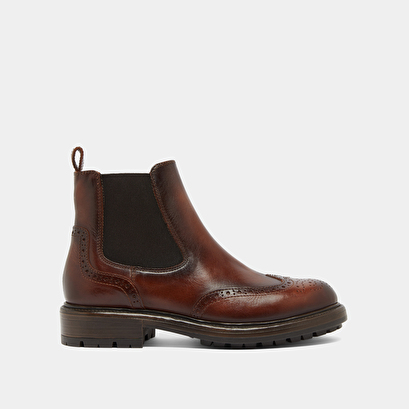 Boots &agrave; semelles crant&eacute;es in cognac patinated leather | celia