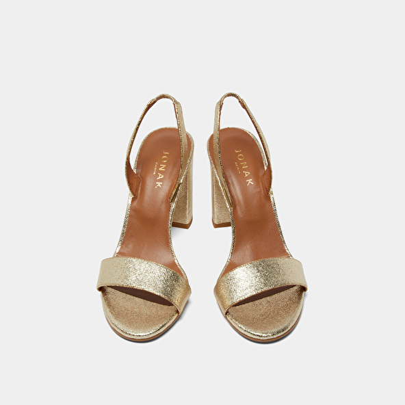 Heeled sandals in platinum metallic textile | DIDUS