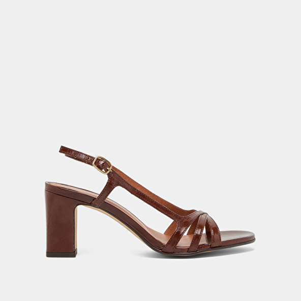 High-heeled sandals in brown shiny leather | VAIANA