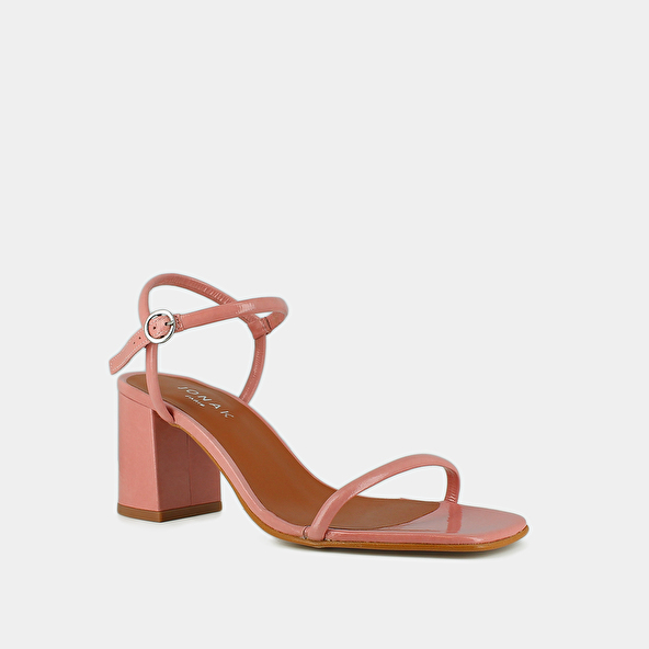 Sandals with thin straps in pink pleated patent | VEDETTE