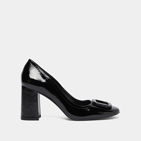 Escarpins avec boucles in black pleated patent | BISOU