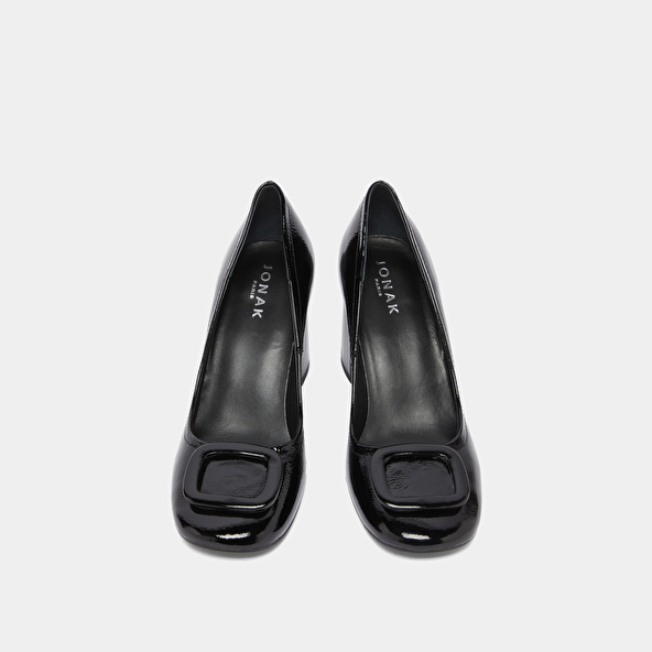 Escarpins avec boucles in black pleated patent | BISOU