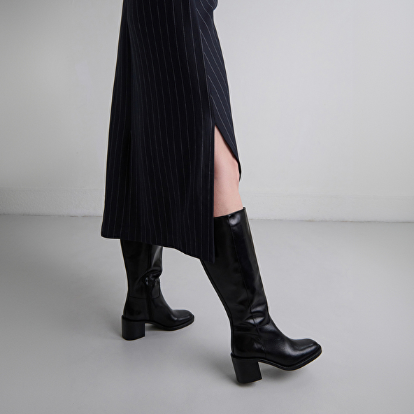 Knee-high boots in black leather calf size M | BONNIE