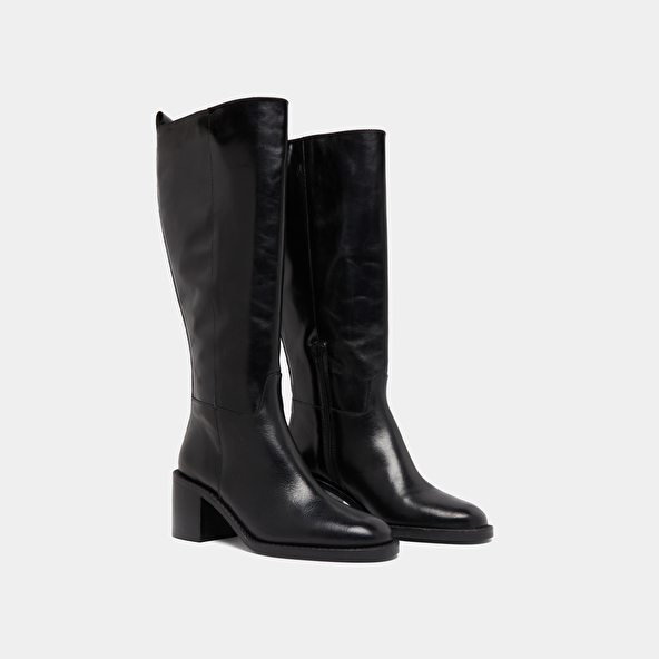 Knee-high boots in black leather calf size M | BONNIE