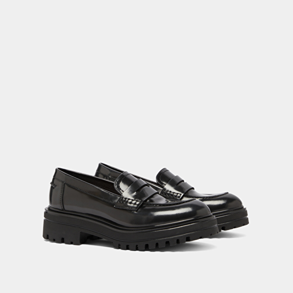 Loafers with notched soles in grey patinated leather | ALFI
