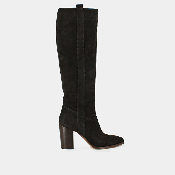 Bottes &agrave; hauts talons et bouts pointus in dark brown suede | PECHE