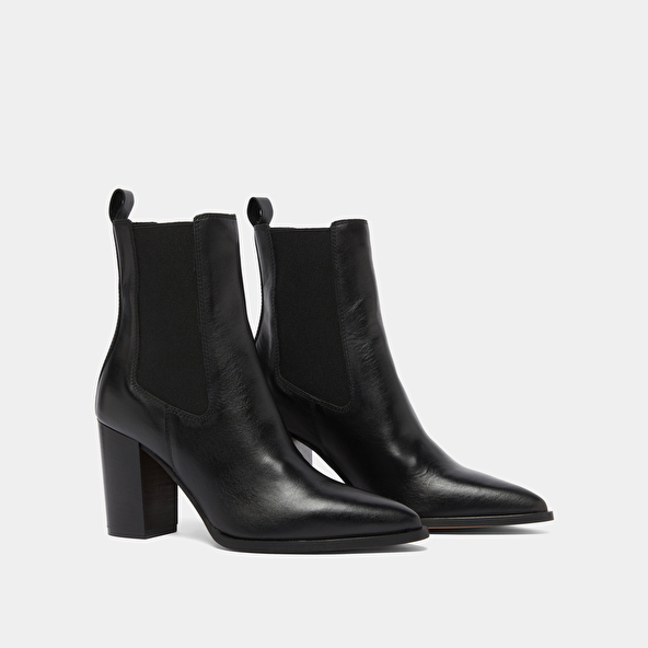 Bottines à talons et élastiques in black leather | PEPITA