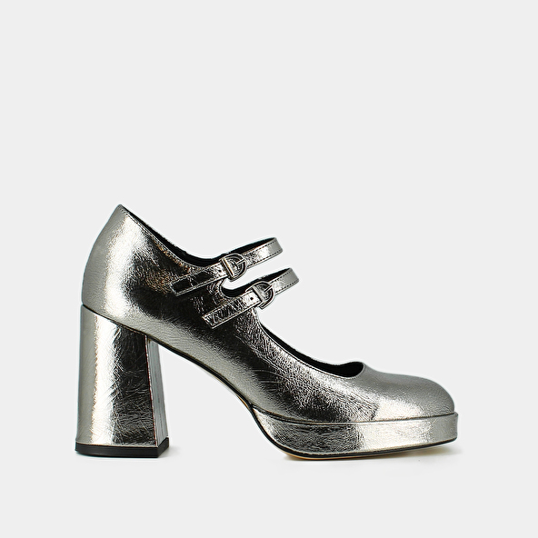 Mary Jane with double straps and platforms in dark silver metallic leather | VERITE