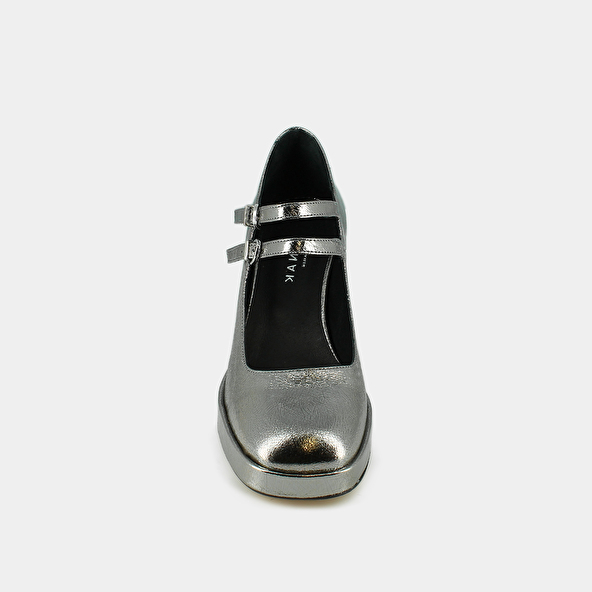 Mary Jane with double straps and platforms in dark silver metallic leather | VERITE