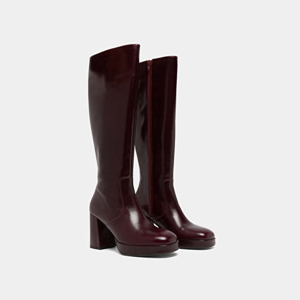 Platform boots in burgundy leather | VENDOME