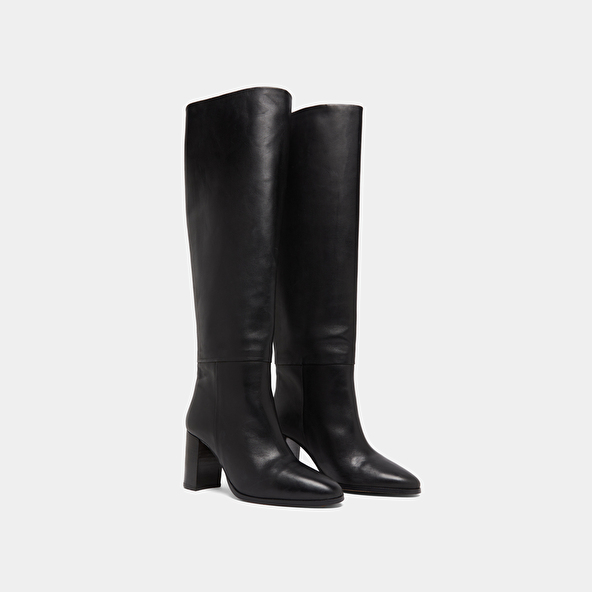 Bottes hautes à bouts arrondis in black leather | VENTURA