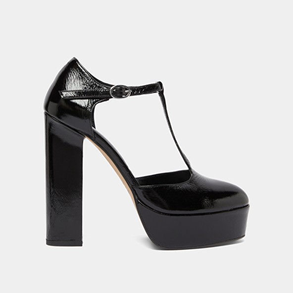 Salomés à talons hauts in black shiny leather | VANCO