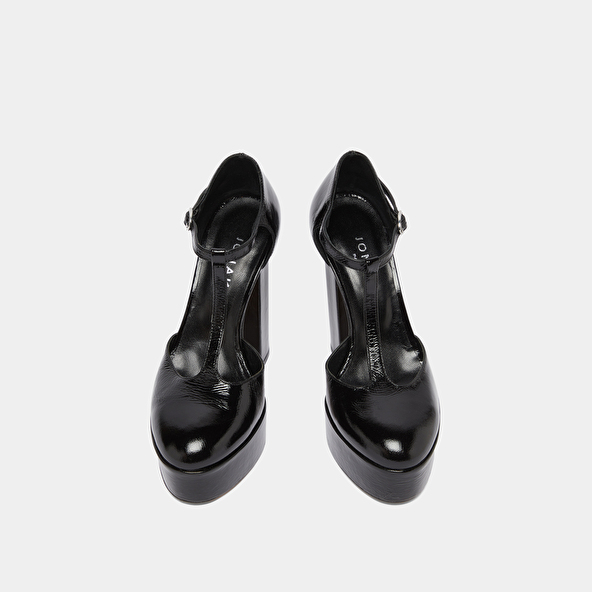 Salomés à talons hauts in black shiny leather | VANCO