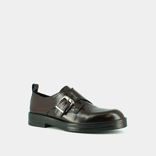 Derbies à boucles ajustables in burgundy patinated leather | ARCHIBALD