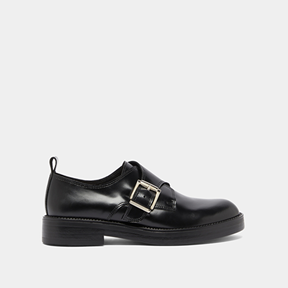 Derbies à boucles ajustables in black glazed leather | ARCHIBALD
