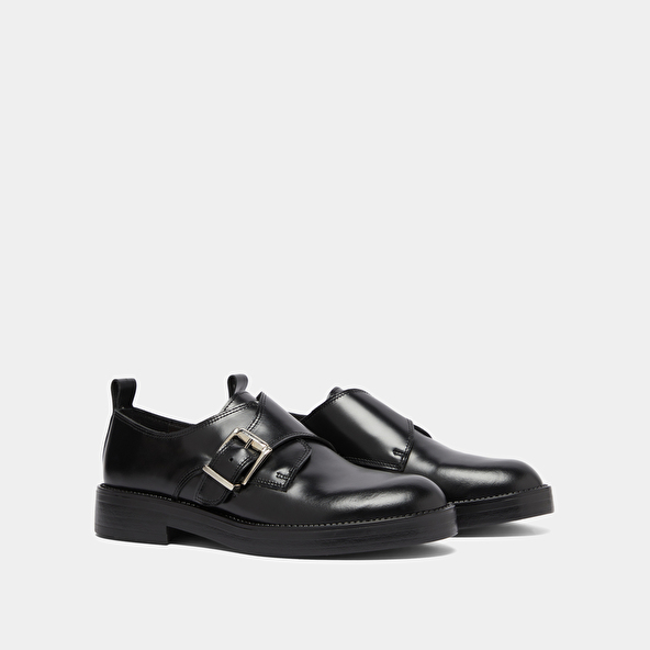 Derbies à boucles ajustables in black glazed leather | ARCHIBALD