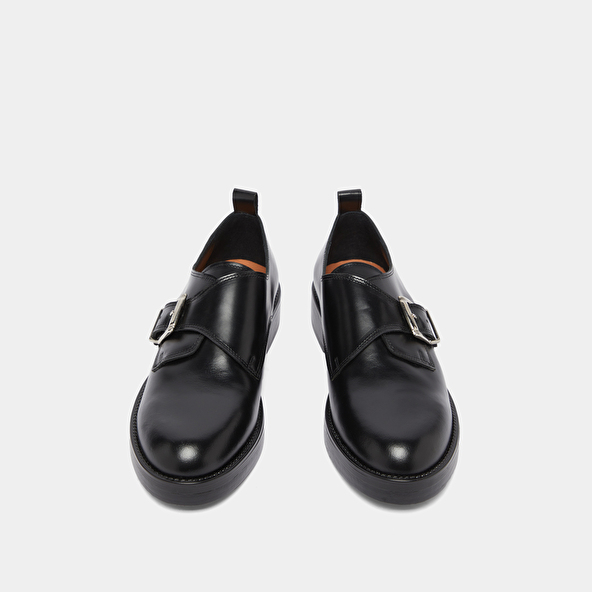Derbies à boucles ajustables in black glazed leather | ARCHIBALD